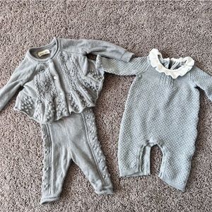 2 grey knit baby 0-3 months